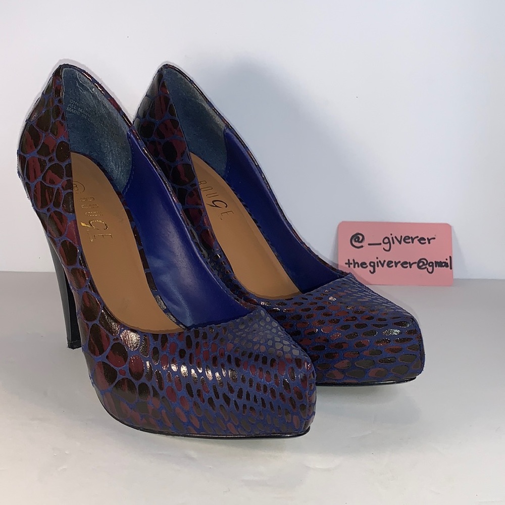 Rouge 9 8 Blue / Purple Snakeskin Print Almond Toe Pumps